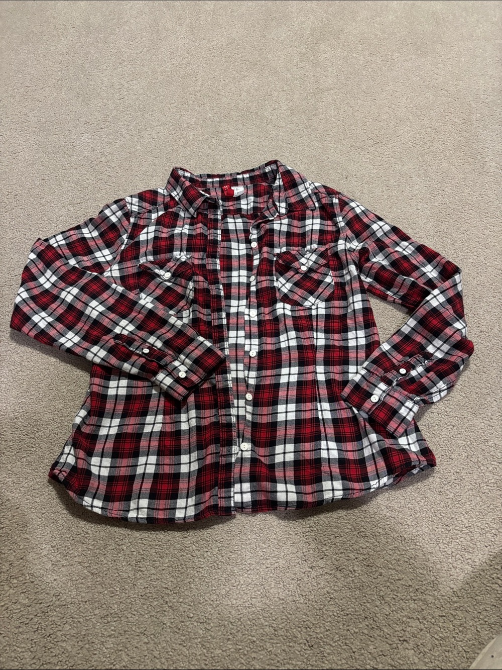 100% Cotton H&M Red Black White Plaid Button-Down Shirt